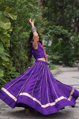 Purple Navratri Special Roman Fabric Lehenga Choli with Kutchi Gamthi & Mirror Work ClothsVilla