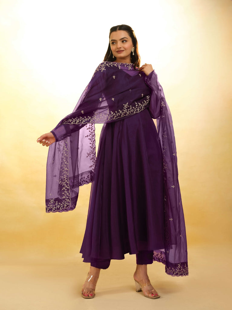 Purple Organza Dress with Intricate Embroidery – Ready to Wear ClothsVilla