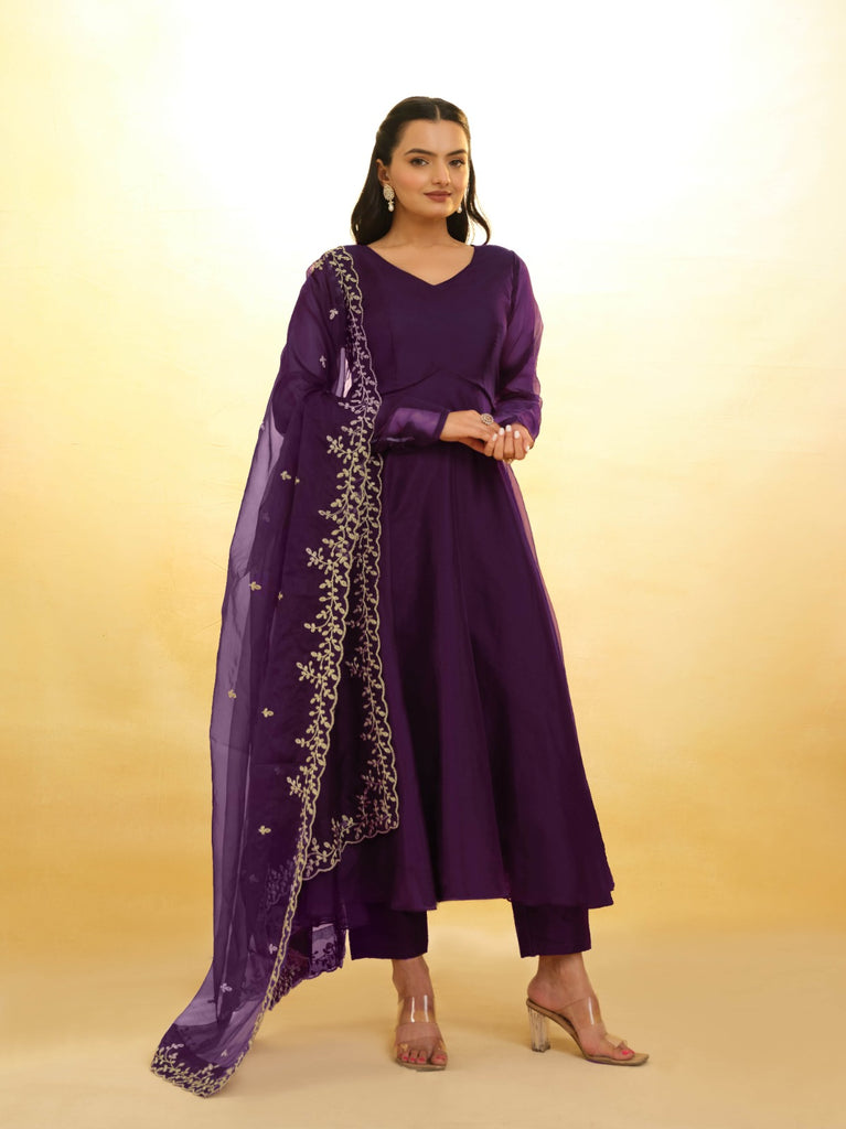 Purple Organza Dress with Intricate Embroidery – Ready to Wear ClothsVilla