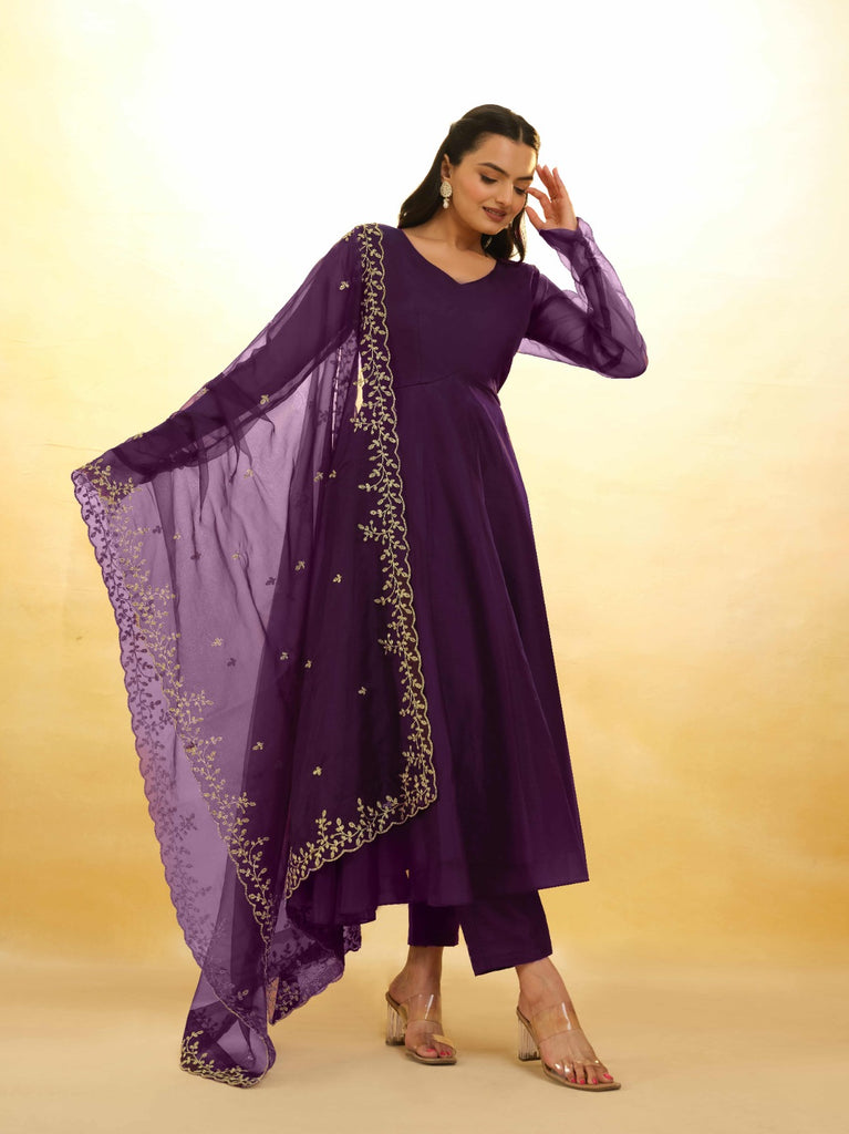 Purple Organza Dress with Intricate Embroidery – Ready to Wear ClothsVilla