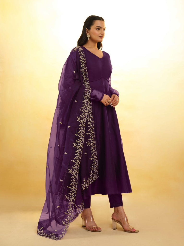 Purple Organza Dress with Intricate Embroidery – Ready to Wear ClothsVilla