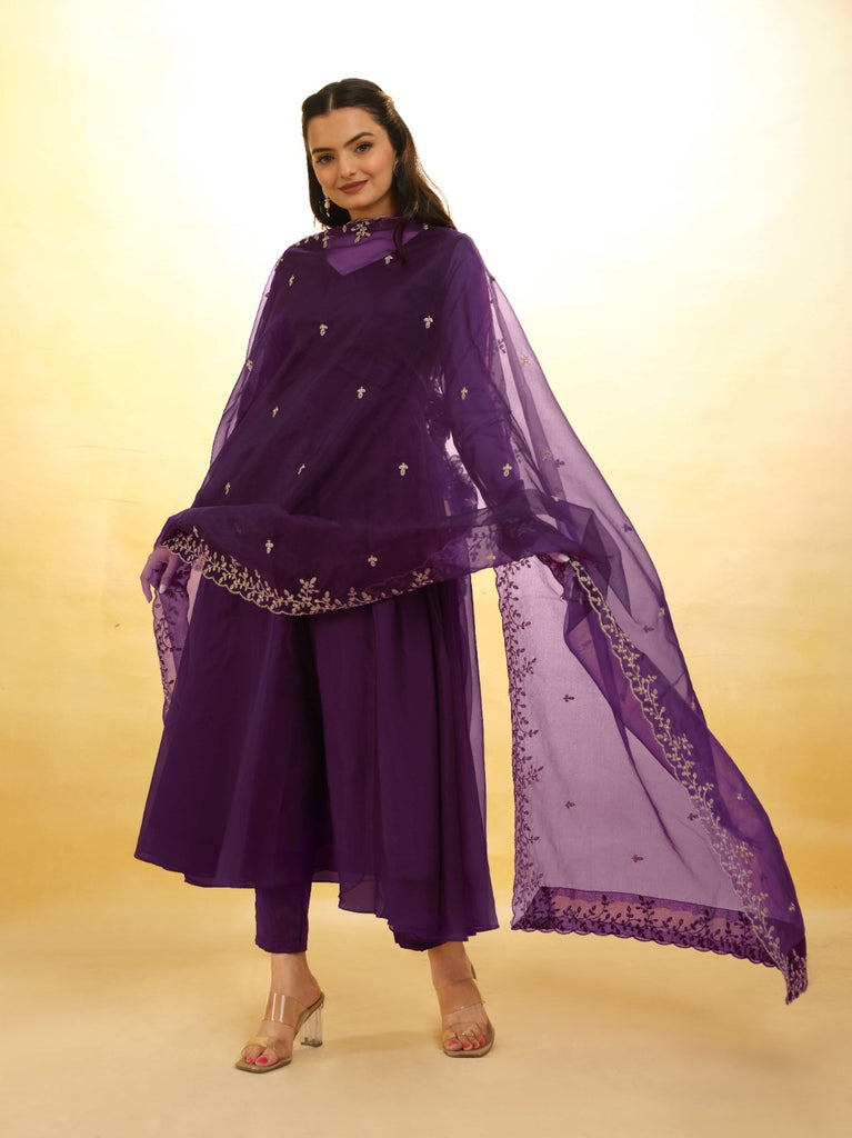 Purple Organza Dress with Intricate Embroidery – Ready to Wear ClothsVilla