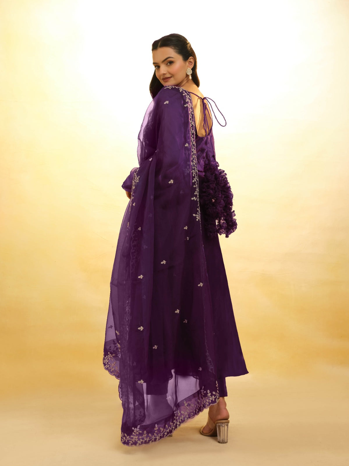 Purple Organza Dress with Intricate Embroidery – Ready to Wear ClothsVilla