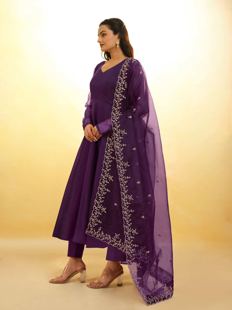 Purple Organza Dress with Intricate Embroidery – Ready to Wear ClothsVilla