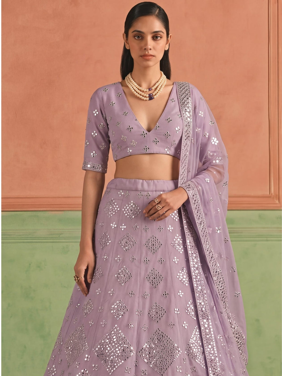 Purple Organza Embroidered Foil Mirror Work Lehenga Choli Clothsvilla
