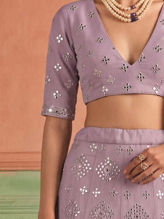 Purple Organza Embroidered Foil Mirror Work Lehenga Choli Clothsvilla