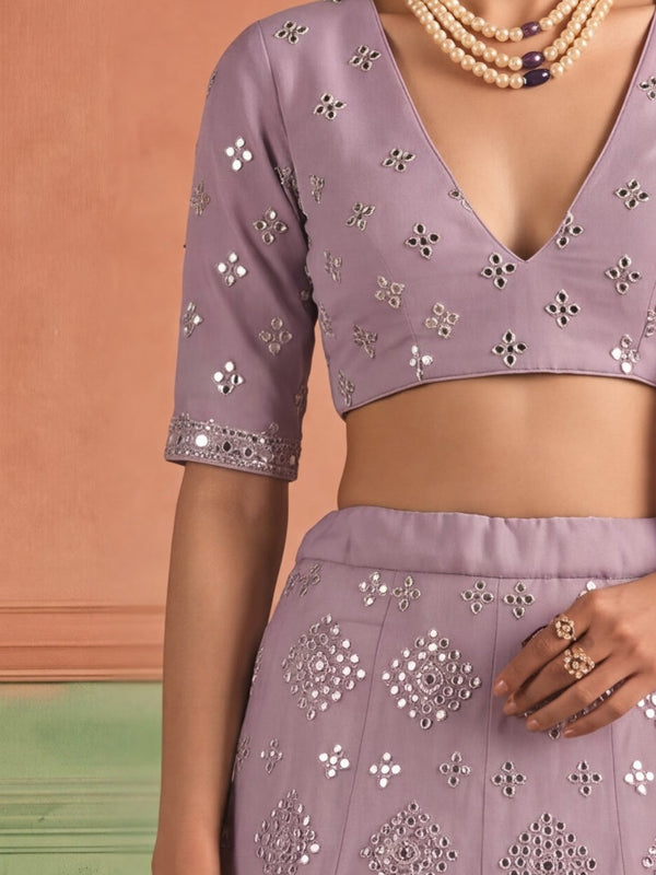 Purple Organza Embroidered Foil Mirror Work Lehenga Choli Clothsvilla