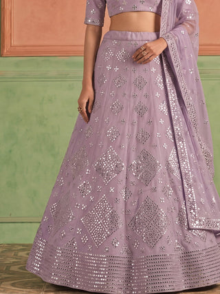 Purple Organza Embroidered Foil Mirror Work Lehenga Choli Clothsvilla