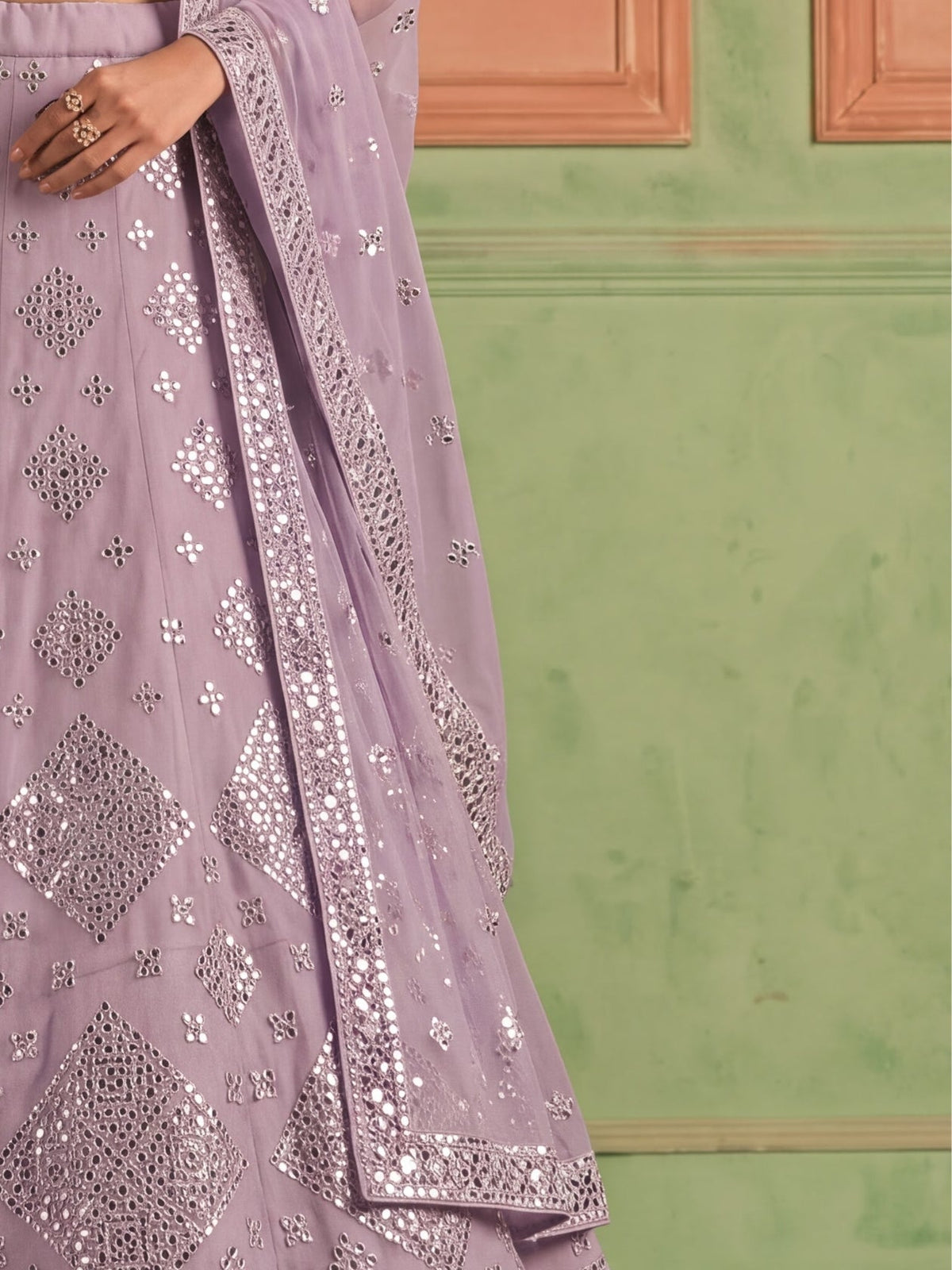 Purple Organza Embroidered Foil Mirror Work Lehenga Choli Clothsvilla
