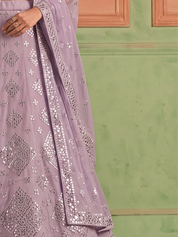 Purple Organza Embroidered Foil Mirror Work Lehenga Choli Clothsvilla