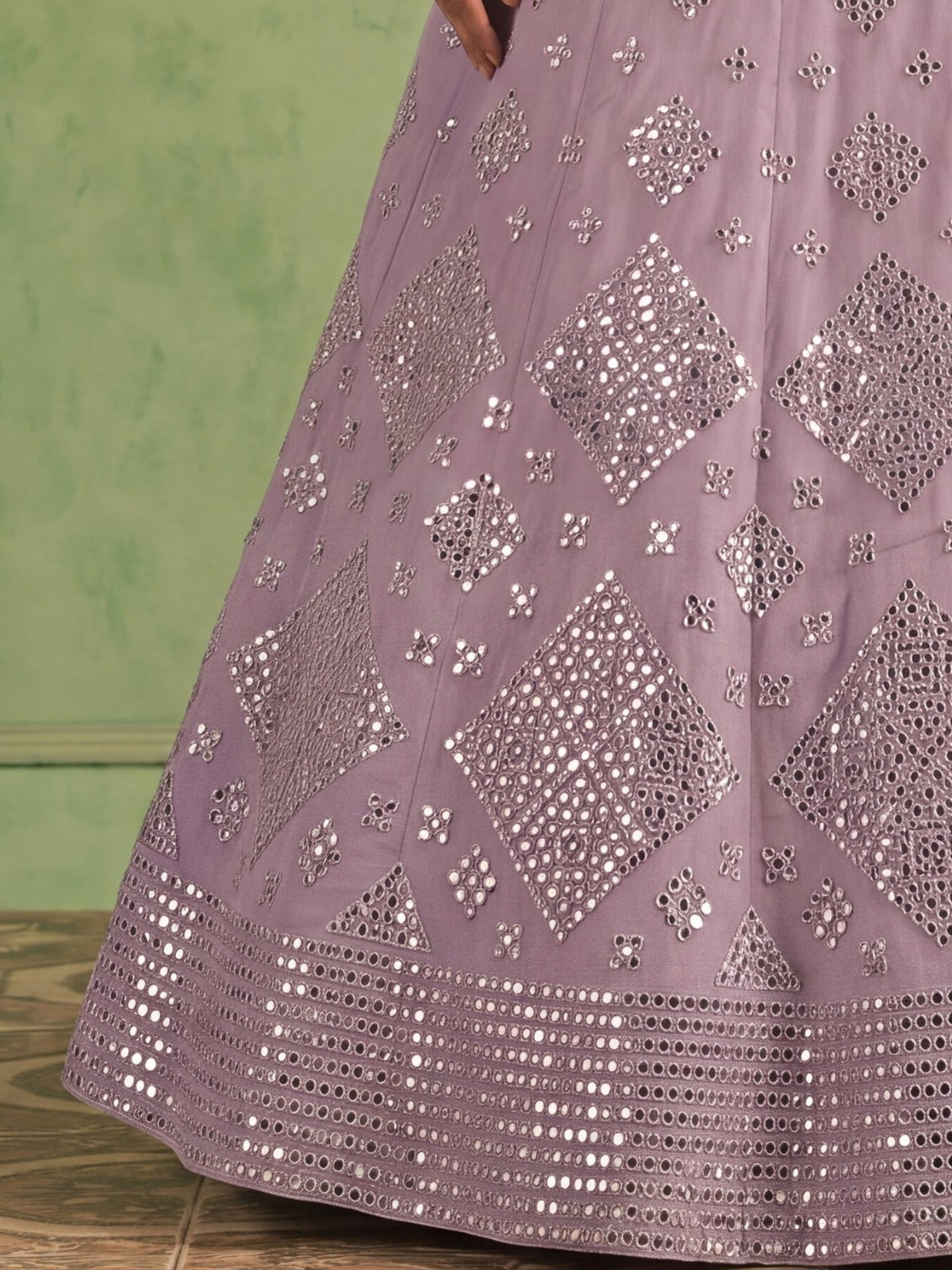 Purple Organza Embroidered Foil Mirror Work Lehenga Choli Clothsvilla
