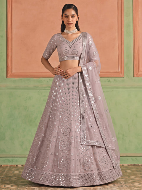 Purple Organza Embroidered Foil Mirror Work Lehenga Choli Clothsvilla Main image