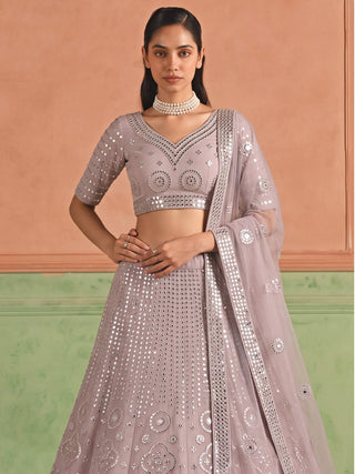 Purple Organza Embroidered Foil Mirror Work Lehenga Choli Clothsvilla