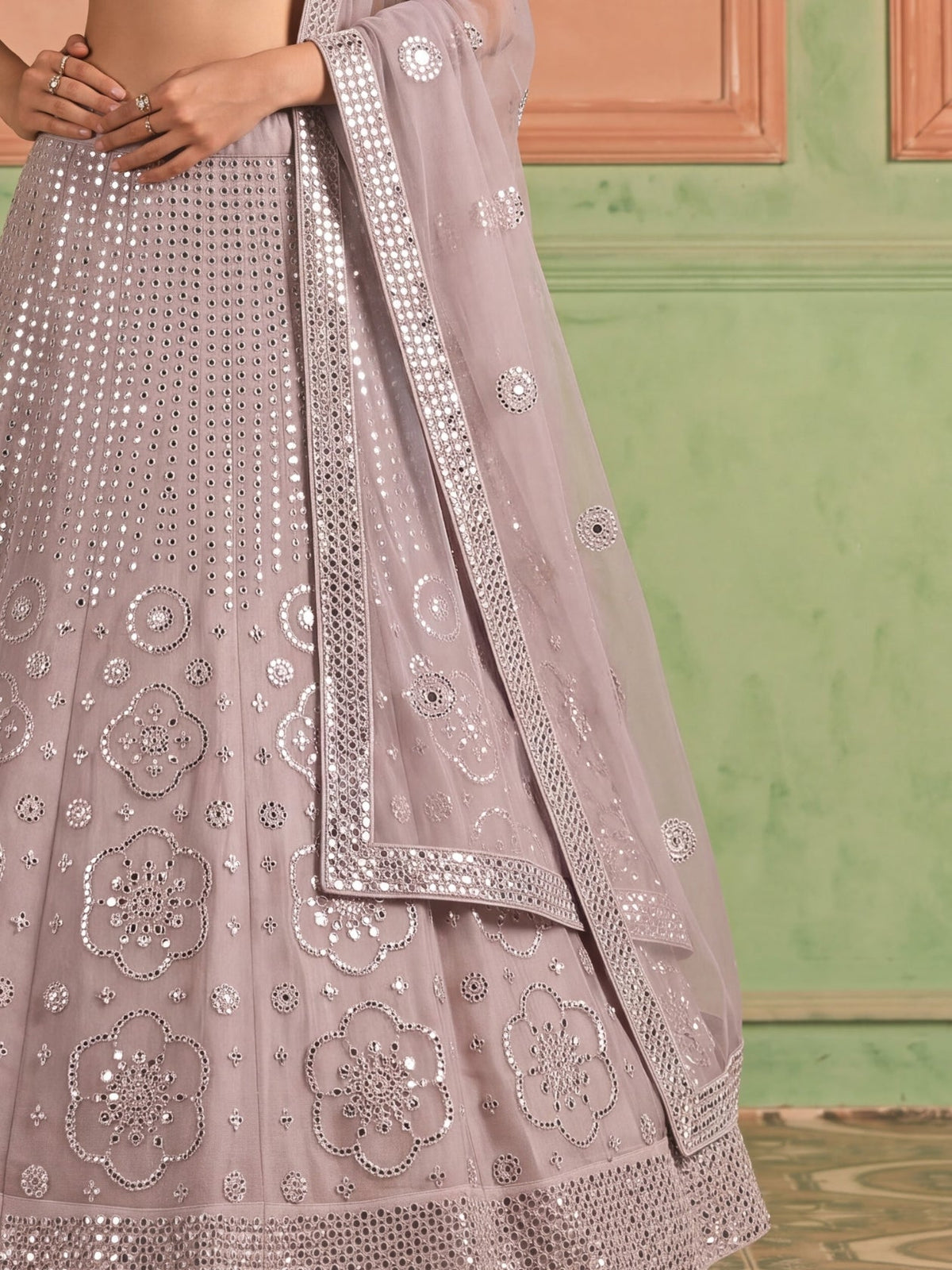 Purple Organza Embroidered Foil Mirror Work Lehenga Choli Clothsvilla