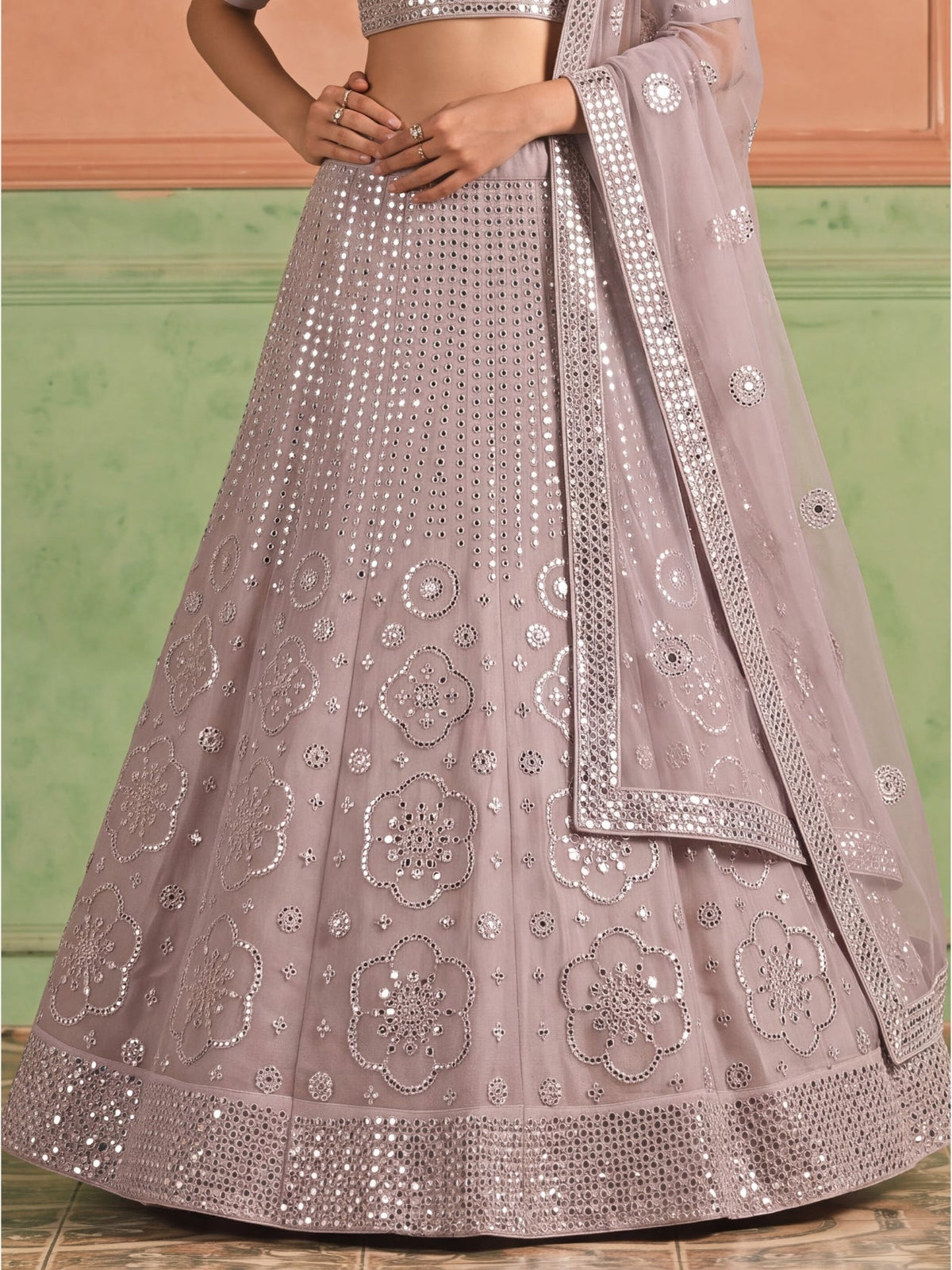 Purple Organza Embroidered Foil Mirror Work Lehenga Choli Clothsvilla