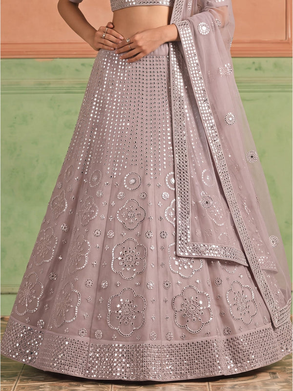 Purple Organza Embroidered Foil Mirror Work Lehenga Choli Clothsvilla