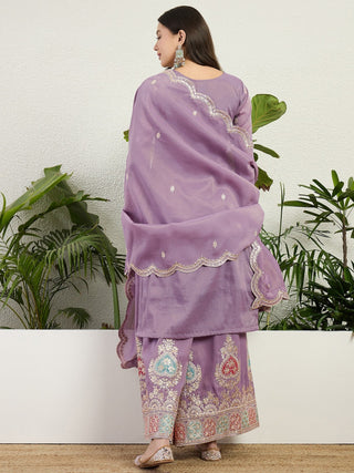 Purple Organza Embroidered Palazzo Set ClothsVilla
