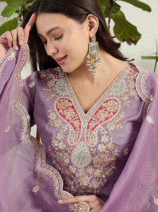 Purple Organza Embroidered Palazzo Set ClothsVilla