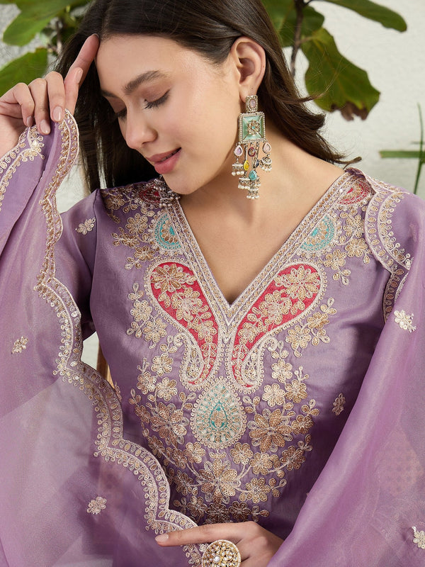 Purple Organza Embroidered Palazzo Set ClothsVilla