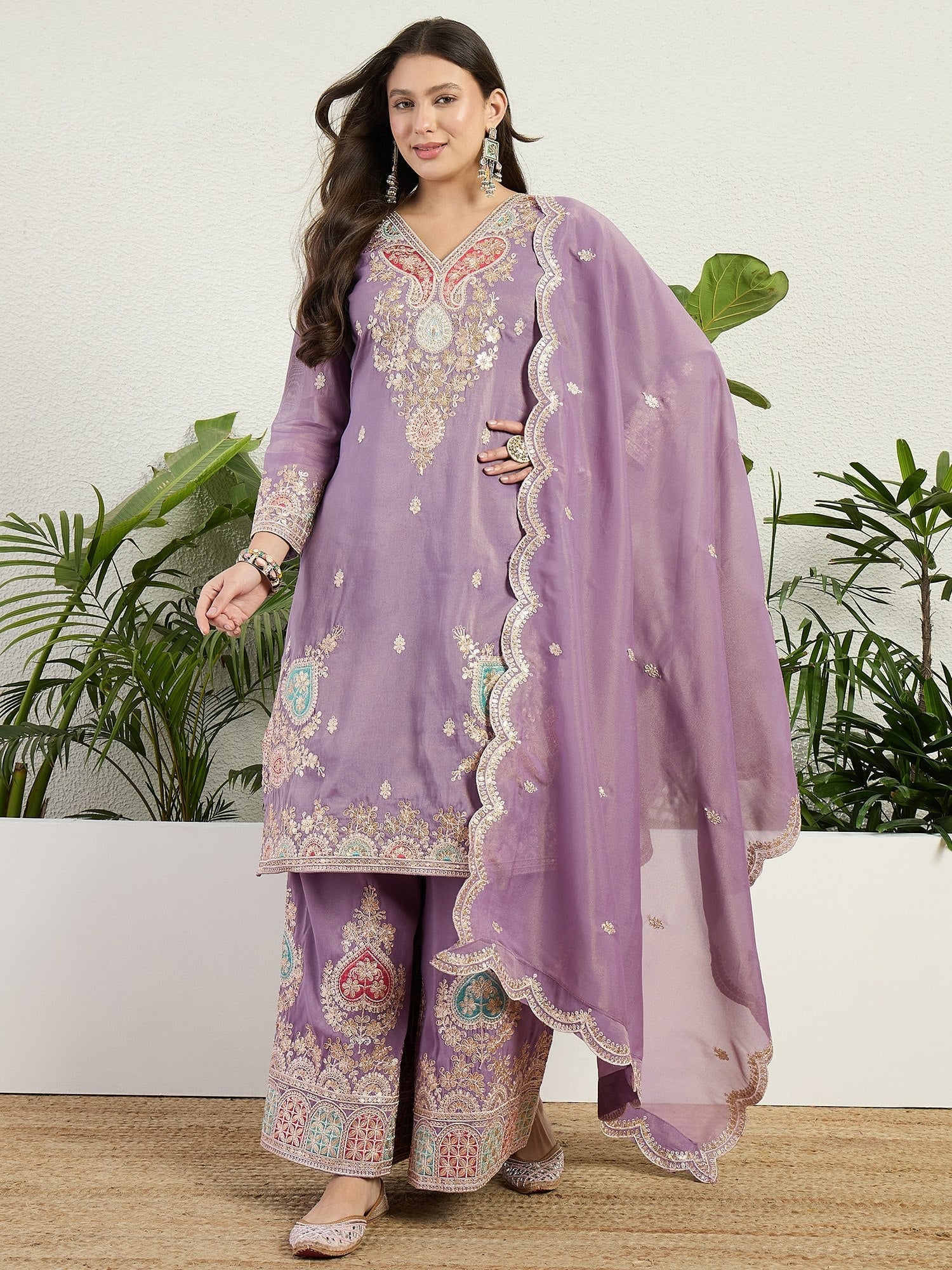 Purple Organza Embroidered Palazzo Set ClothsVilla