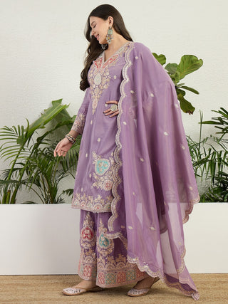 Purple Organza Embroidered Palazzo Set ClothsVilla
