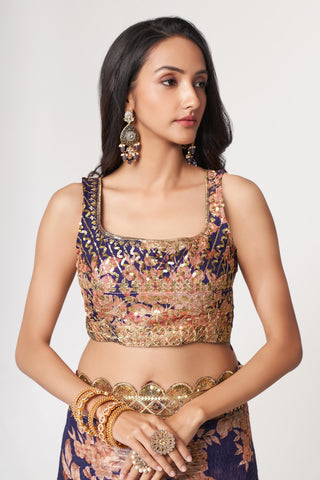 Purple Organza Saree with Sequin Embroidery and Digital Print ClothsVilla