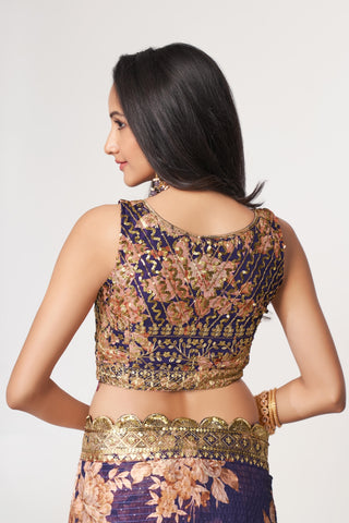 Purple Organza Saree with Sequin Embroidery and Digital Print ClothsVilla