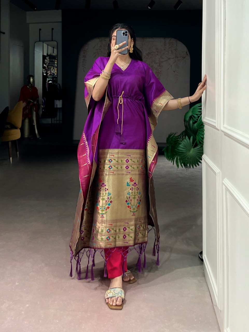 Purple Paithani Zari Weaving Kaftan ClothsVilla
