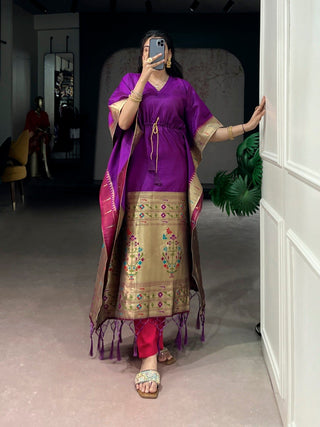 Purple Paithani Zari Weaving Kaftan ClothsVilla