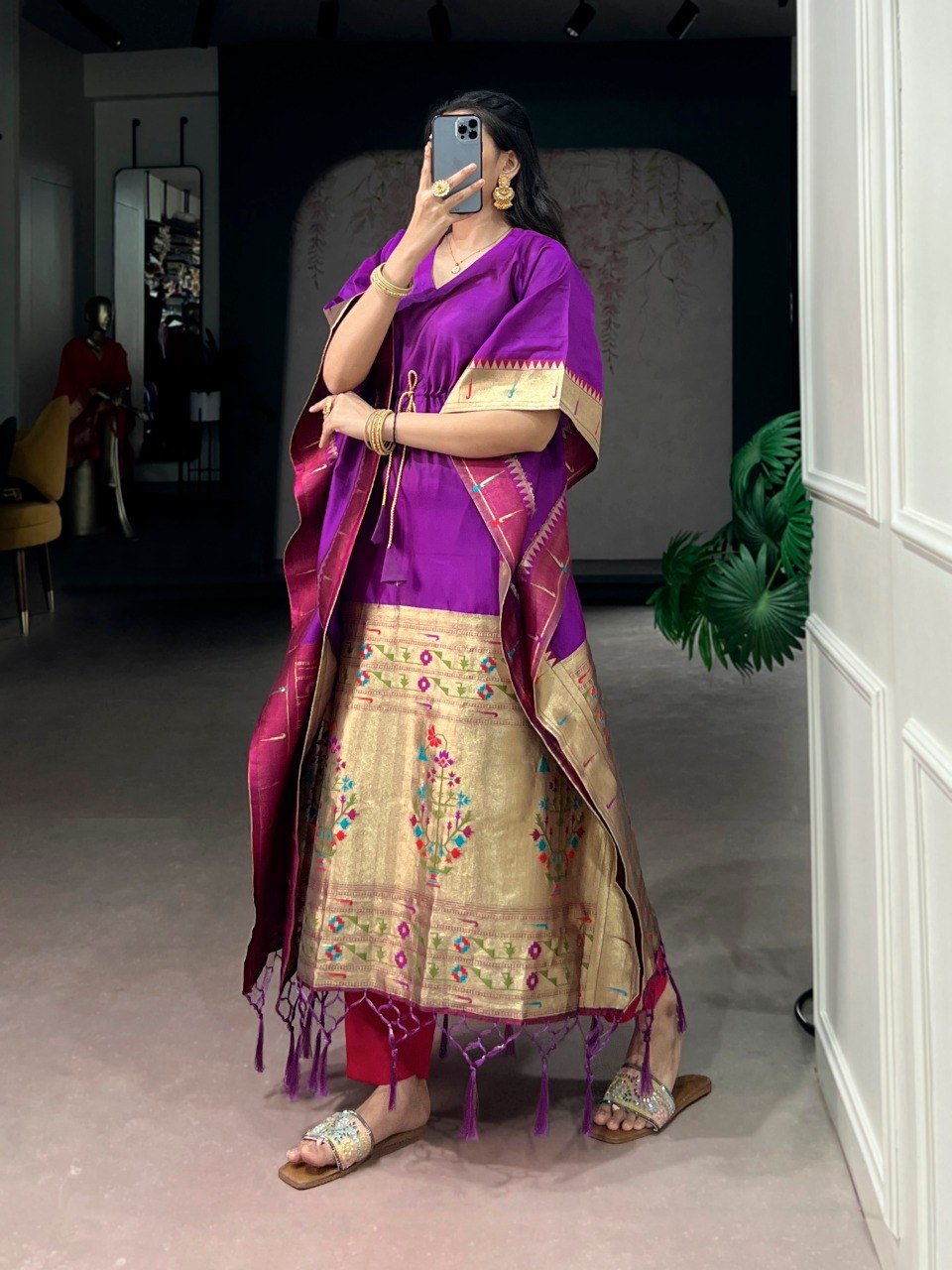 Purple Paithani Zari Weaving Kaftan ClothsVilla