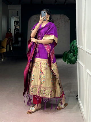 Purple Paithani Zari Weaving Kaftan ClothsVilla