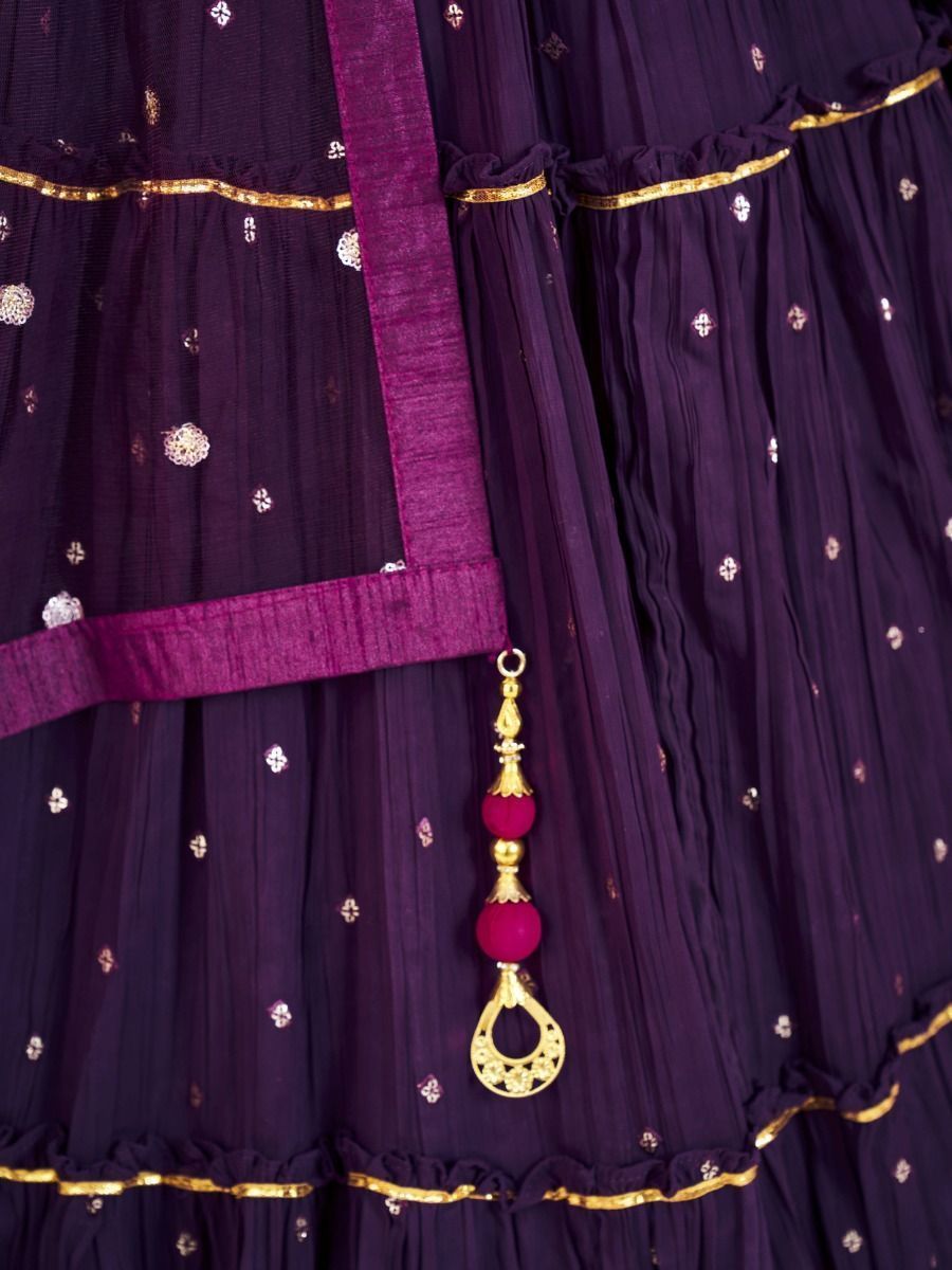 Purple Pakistani Georgette Lehenga Choli For Indian Festivals & Weddings - Sequence Embroidery Work, Thread Embroidery Work, Mirror Work Clothsvilla