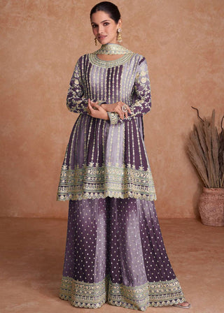 Purple Pakistani Outfit Wear Sharara Dress For Women Wedding Gharara Salwar Kameez With Embroidered Dupatta Bridesmaid's Wear Sharara Suit's ClothsVilla