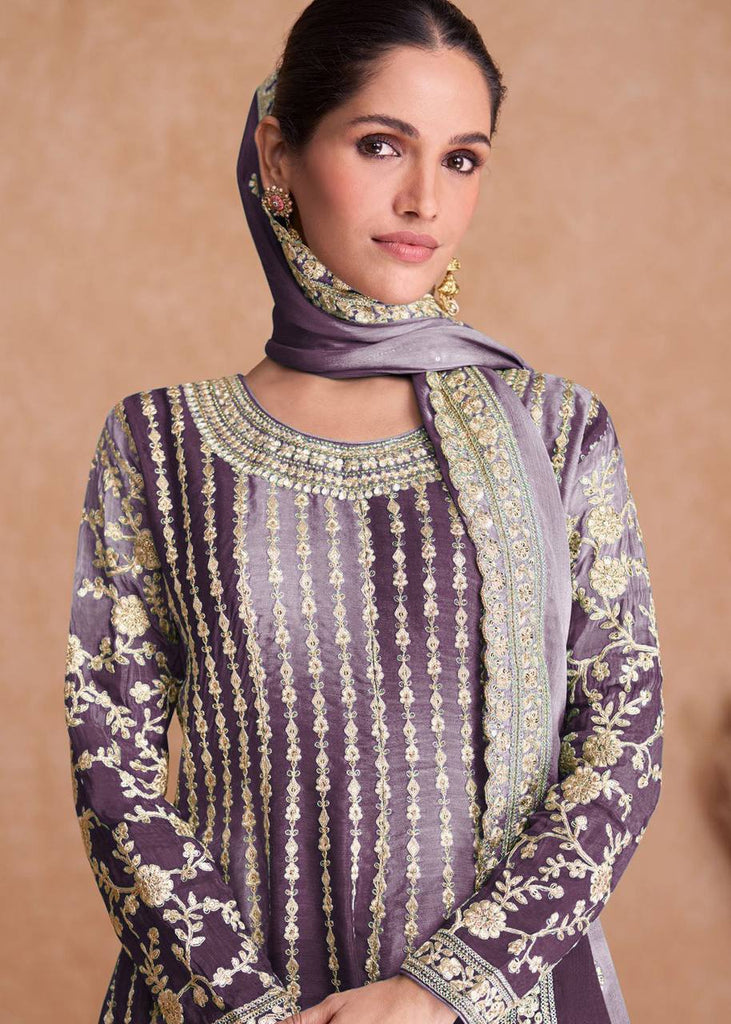 Purple Pakistani Outfit Wear Sharara Dress For Women Wedding Gharara Salwar Kameez With Embroidered Dupatta Bridesmaid's Wear Sharara Suit's ClothsVilla