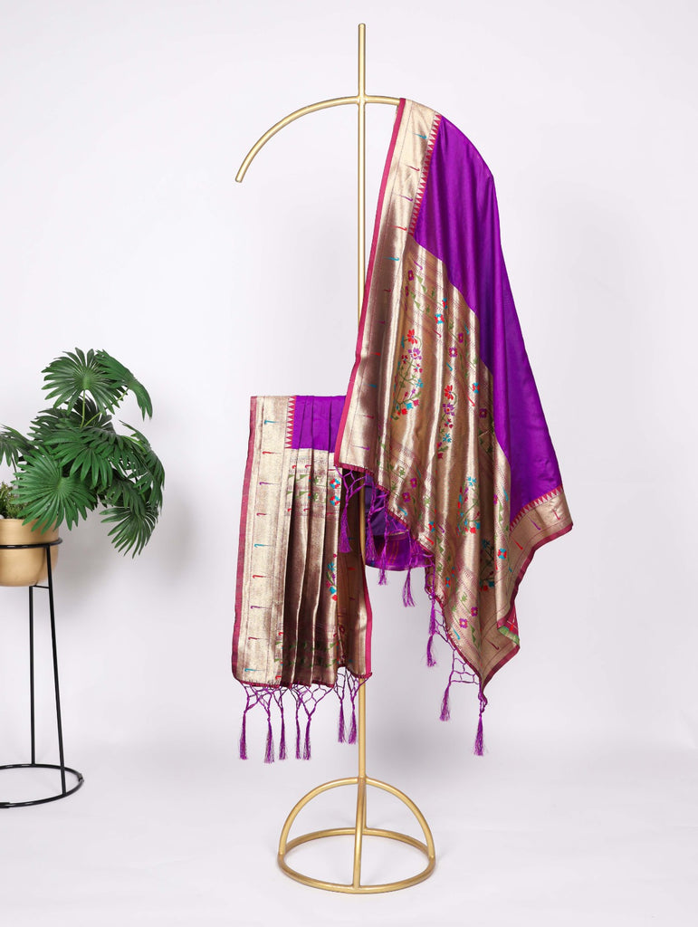 Vivid Tradition, Woven Beauty: The Purple Pathani Dupatta ClothsVilla