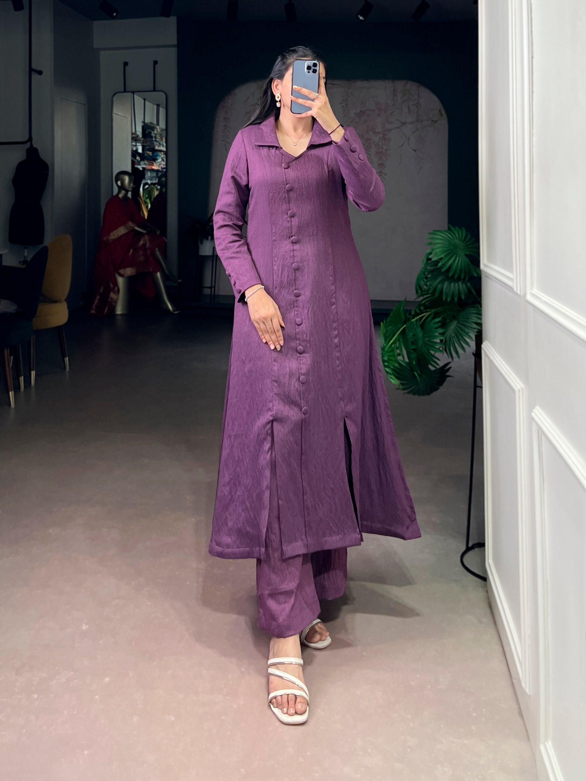 Purple Plain Top & Bottom Set ClothsVilla