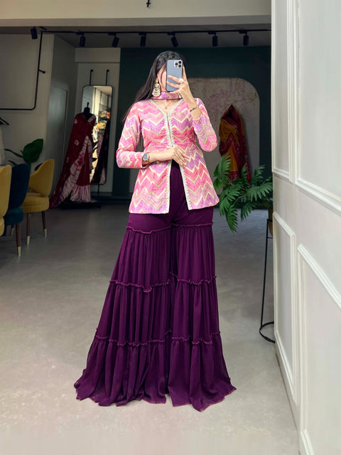 Purple Position Print Comfort Kurta Set with Palazzo Pants and Dupatta ClothsVilla Main image