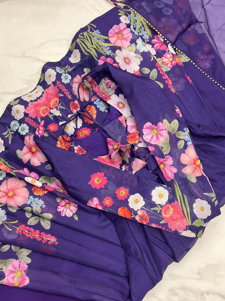 Purple Premium Bandhej Chiffon Anarkali Set ClothsVilla
