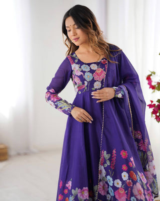 Purple Premium Bandhej Chiffon Anarkali Set ClothsVilla