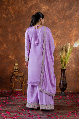 Purple Premium Designer Chinon Silk Party Wear Top, Plazzo & Dupatta Set