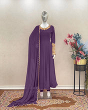 Load image into Gallery viewer, Purple Premium Designer Party Wear Anarkali Gown, Dupatta &amp; Bottom Set Clothsvilla