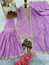 Load image into Gallery viewer, Purple Premium Designer Party Wear Chinon Silk Top, Plazzo &amp; Dupatta Set Clothsvilla