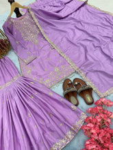 Load image into Gallery viewer, Purple Premium Designer Party Wear Chinon Silk Top, Plazzo &amp; Dupatta Set Clothsvilla