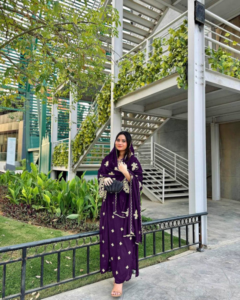 Purple Premium Designer Party Wear Faux Georgette Top, Bottom & Dupatta Set Clothsvilla Main image