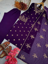 Load image into Gallery viewer, Purple Premium Designer Party Wear Faux Georgette Top, Bottom &amp; Dupatta Set Clothsvilla