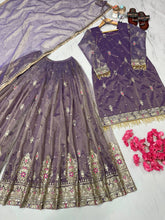 Load image into Gallery viewer, Purple Premium Designer Party Wear Top, Plazzo &amp; Dupatta Set - Pur Twil Gold Net Collection Clothsvilla