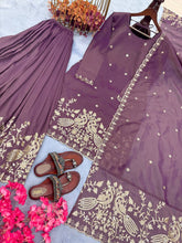 Load image into Gallery viewer, Purple Premium Designer Party Wear Twil Gold Net Top, Palazzo &amp; Dupatta Set Clothsvilla