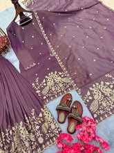 Load image into Gallery viewer, Purple Premium Designer Party Wear Twil Gold Net Top, Palazzo &amp; Dupatta Set Clothsvilla