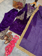 Load image into Gallery viewer, Purple  Premium Designer Party Wear Velvet Top, Palazzo &amp; Dupatta Set Clothsvilla