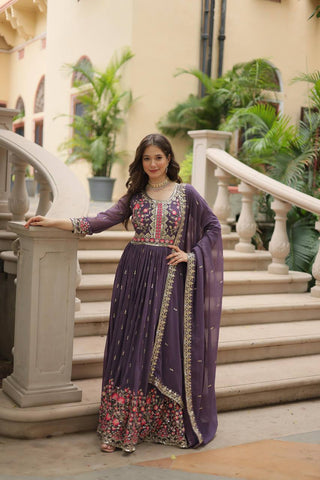 Purple Premium Designer Ready-to-Wear Top-Sharara-Dupatta Collection Clothsvilla
